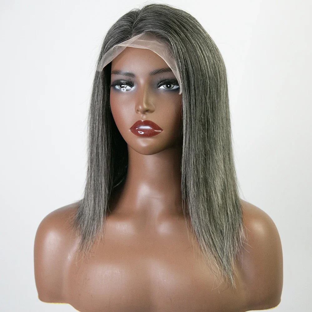 10 Inch 150% Density Straight Salt Pepper 1x4 Right T-Part Lace Front Bob Wig for Sale Y51130 - Image 3