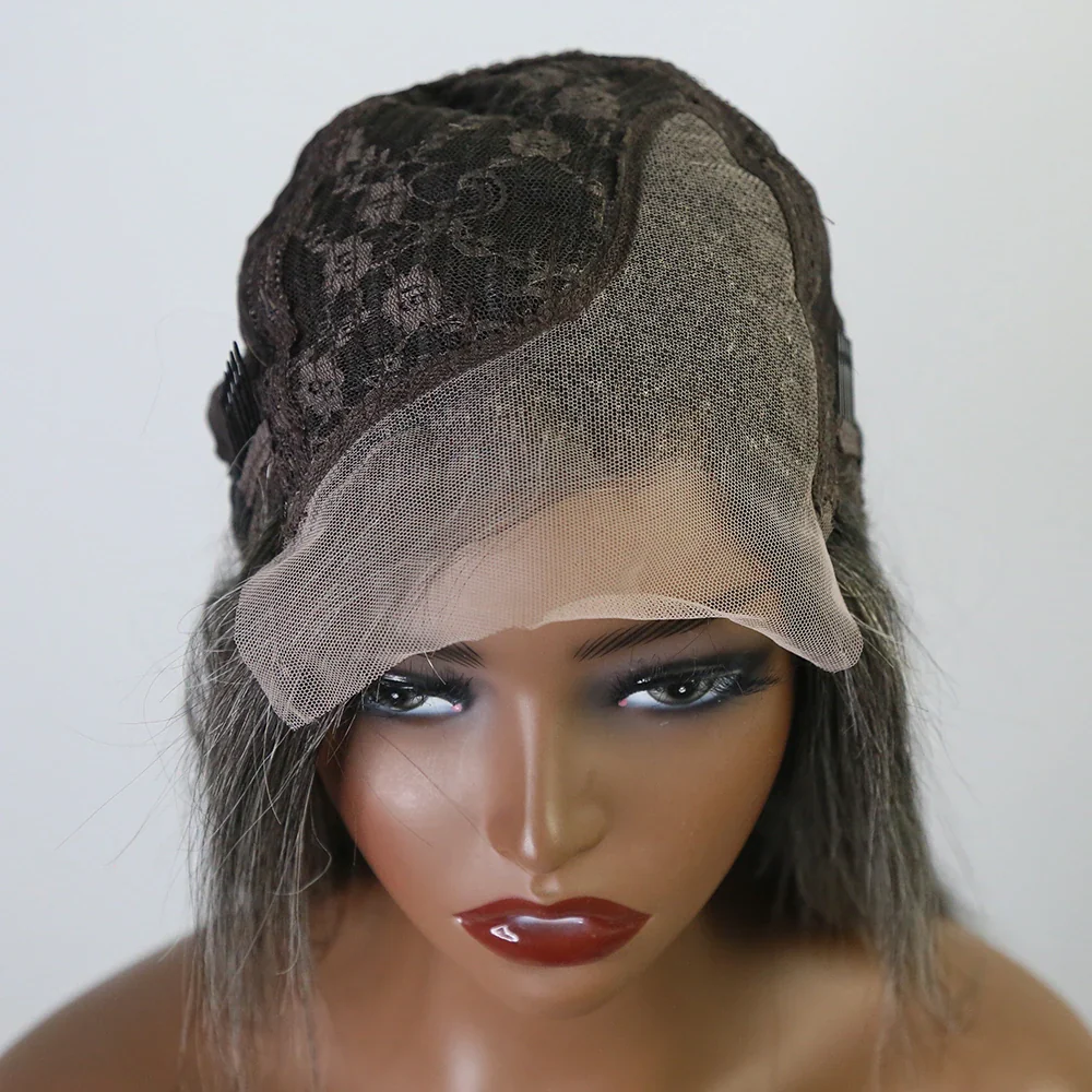 10 Inch 150% Density Straight Salt Pepper 1x4 Right T-Part Lace Front Bob Wig for Sale Y51130 - Image 6