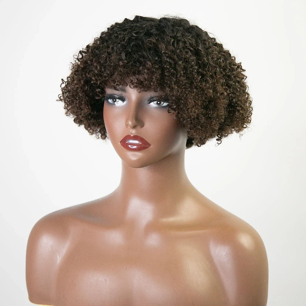 12 Inch 150% Density T1/B4 Curly Human Hair Bob Wig with Bangs for Sale Y51132 - Image 3