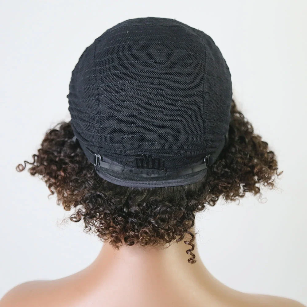 12 Inch 150% Density T1/B4 Curly Human Hair Bob Wig with Bangs for Sale Y51132 - Image 6