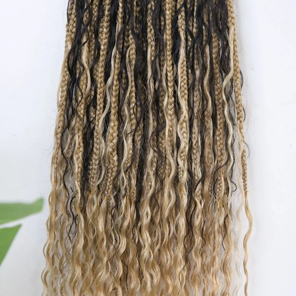 1B/27 Crochet Boho Box Braids with Human Hair Curls - Image 4