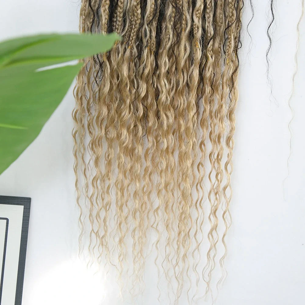 1B/27 Crochet Boho Box Braids with Human Hair Curls - Image 5