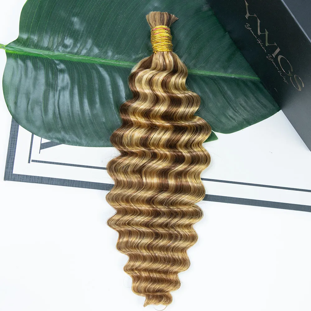 #27/#30/#613 Mix Color Blend Deep Wave Bulk Human Braiding Hair - Image 6