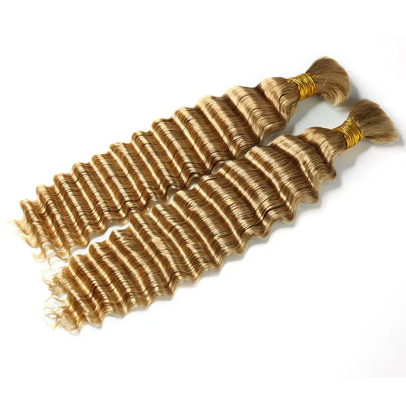 #27 Honey Blonde Deep Wave Bulk Hair Extensions for Braiding - Image 3