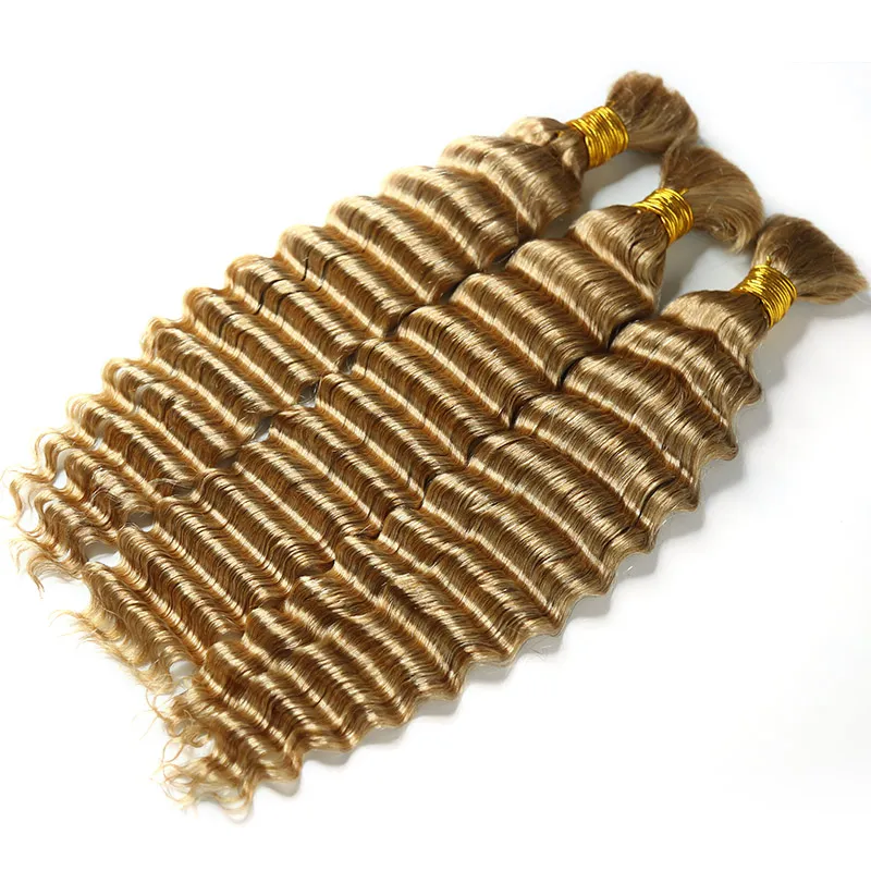 #27 Honey Blonde Deep Wave Bulk Hair Extensions for Braiding - Image 4