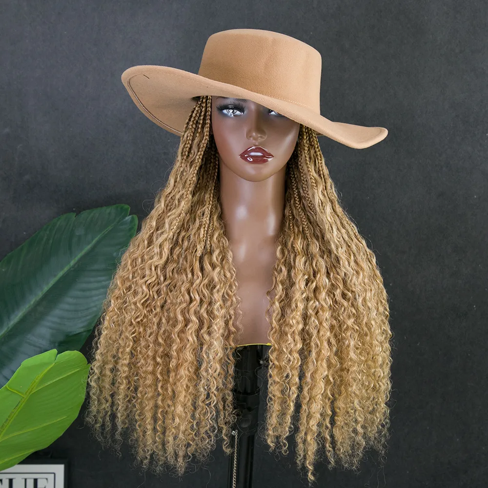 #27 Honey Blonde Grab & Go Braids Band Wig Boho Style with Human Hair Curls - Image 3