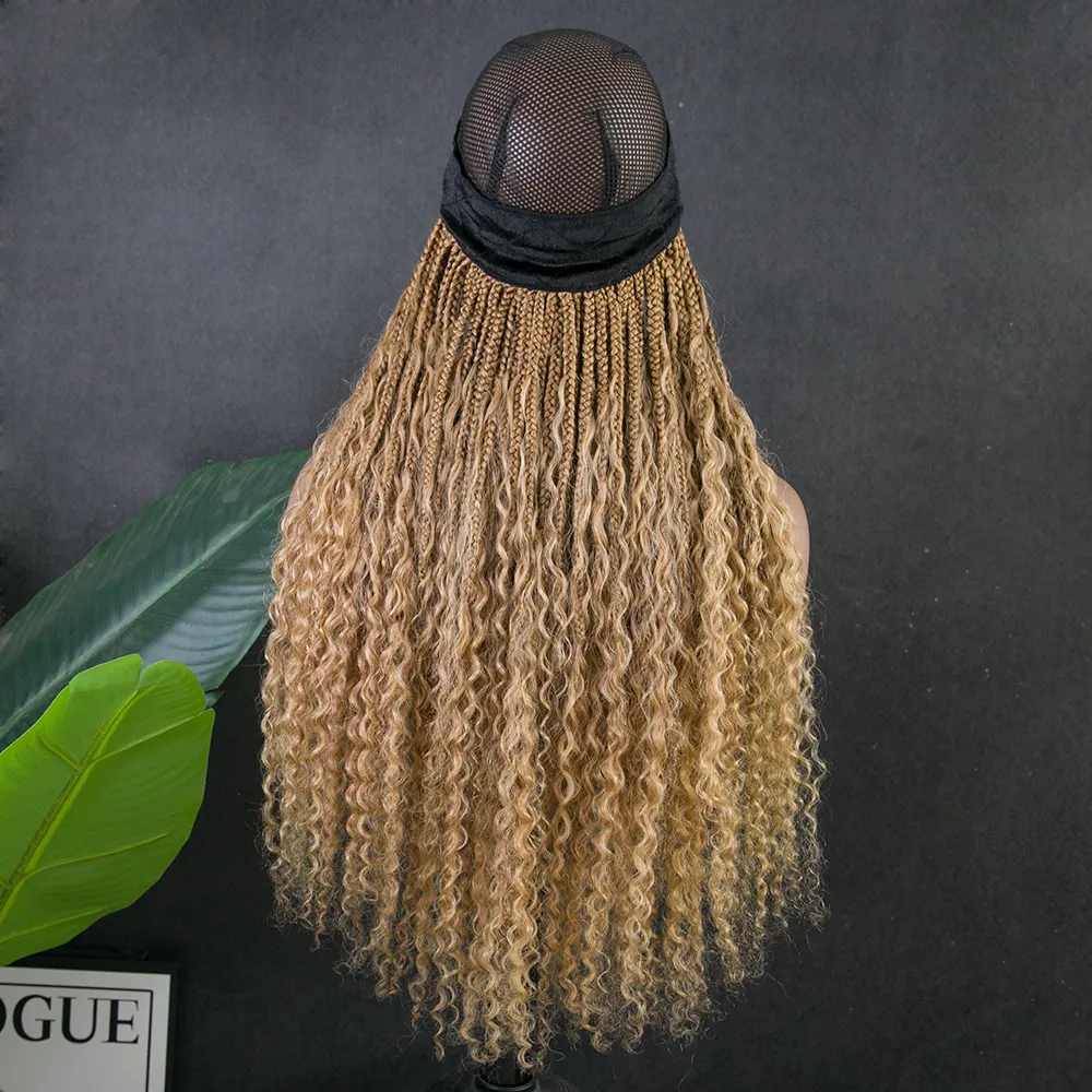 #27 Honey Blonde Grab & Go Braids Band Wig Boho Style with Human Hair Curls - Image 7