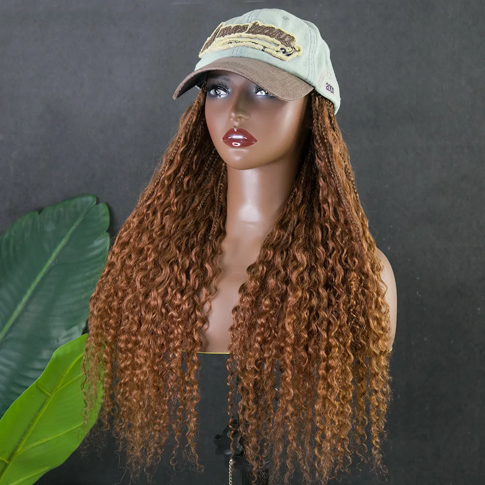 #30 Light Brown Grab & Go Braids Band Wig Boho Style with Human Hair Curls - Image 4