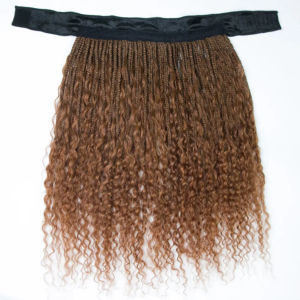 #30 Light Brown Grab & Go Braids Band Wig Boho Style with Human Hair Curls - Image 6