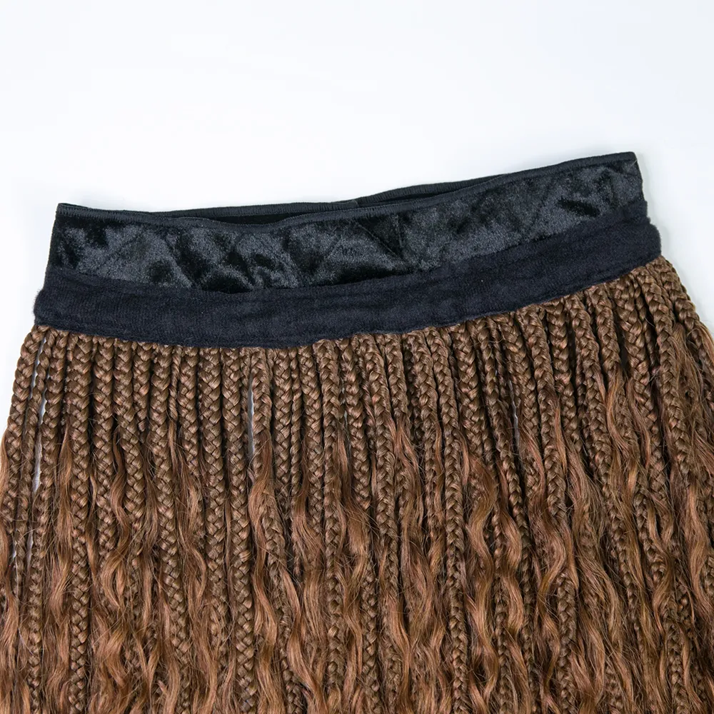 #30 Light Brown Grab & Go Braids Band Wig Boho Style with Human Hair Curls - Image 7