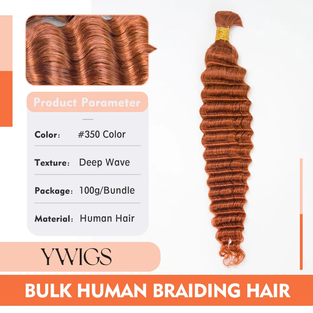 #350 Flaming Ginger Deep Wave Bulk Hair Extensions for Braiding - Image 4