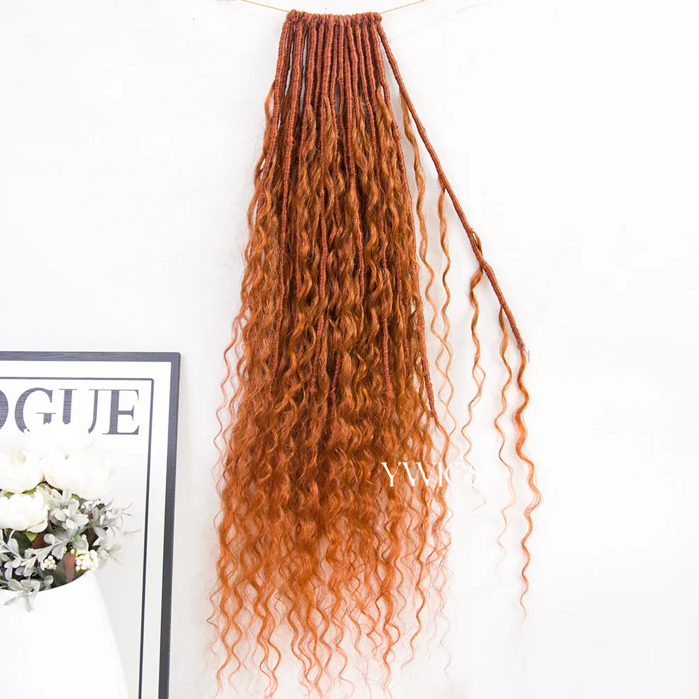 #350 Solid Ginger Crochet Boho Locs with Human Hair Curls - Image 4