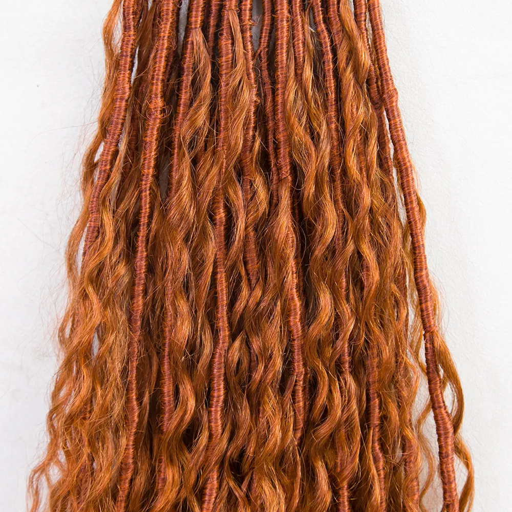 #350 Solid Ginger Crochet Boho Locs with Human Hair Curls - Image 6
