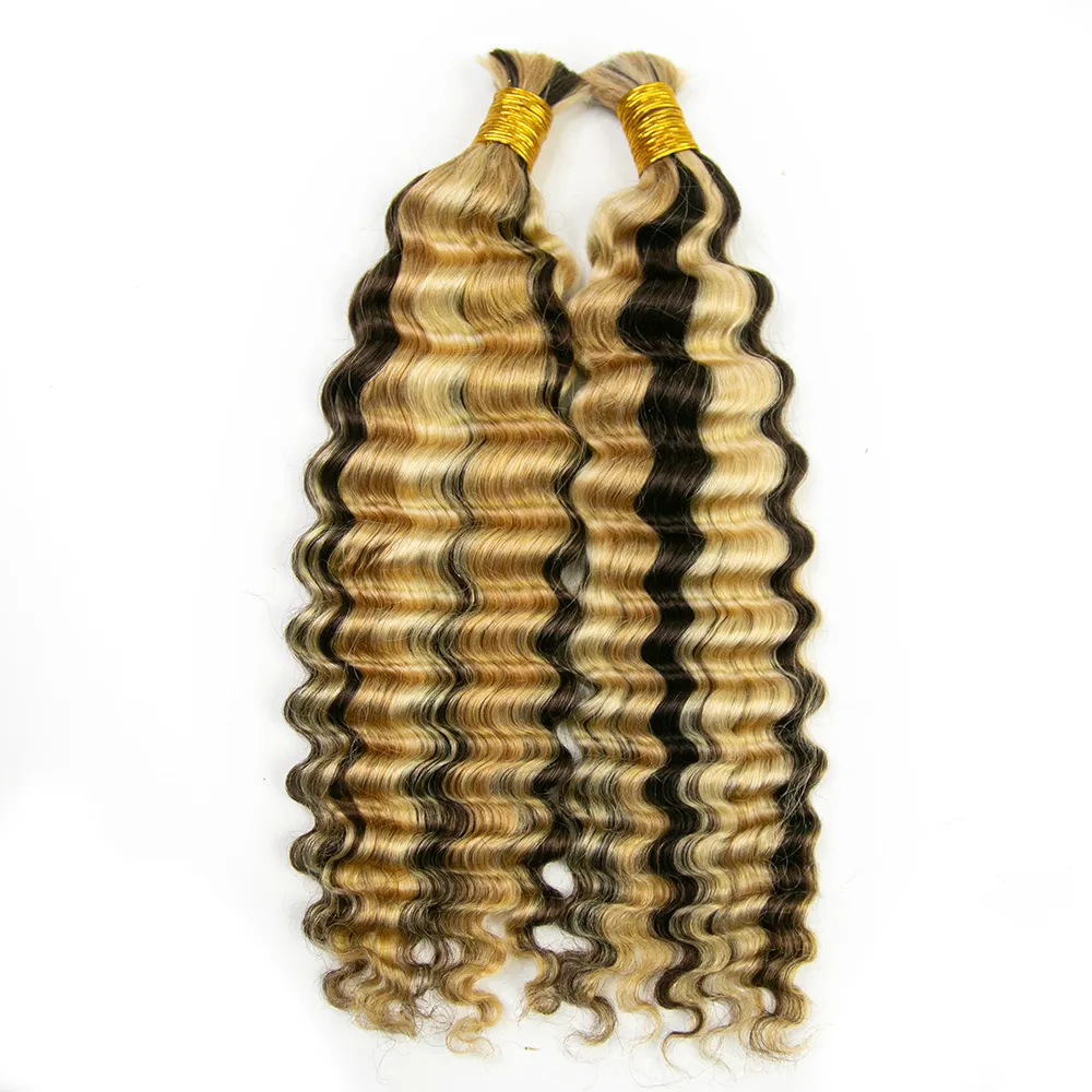 #4/#27/#613 Mix Color Blend Deep Wave Bulk Human Braiding Hair - Image 4