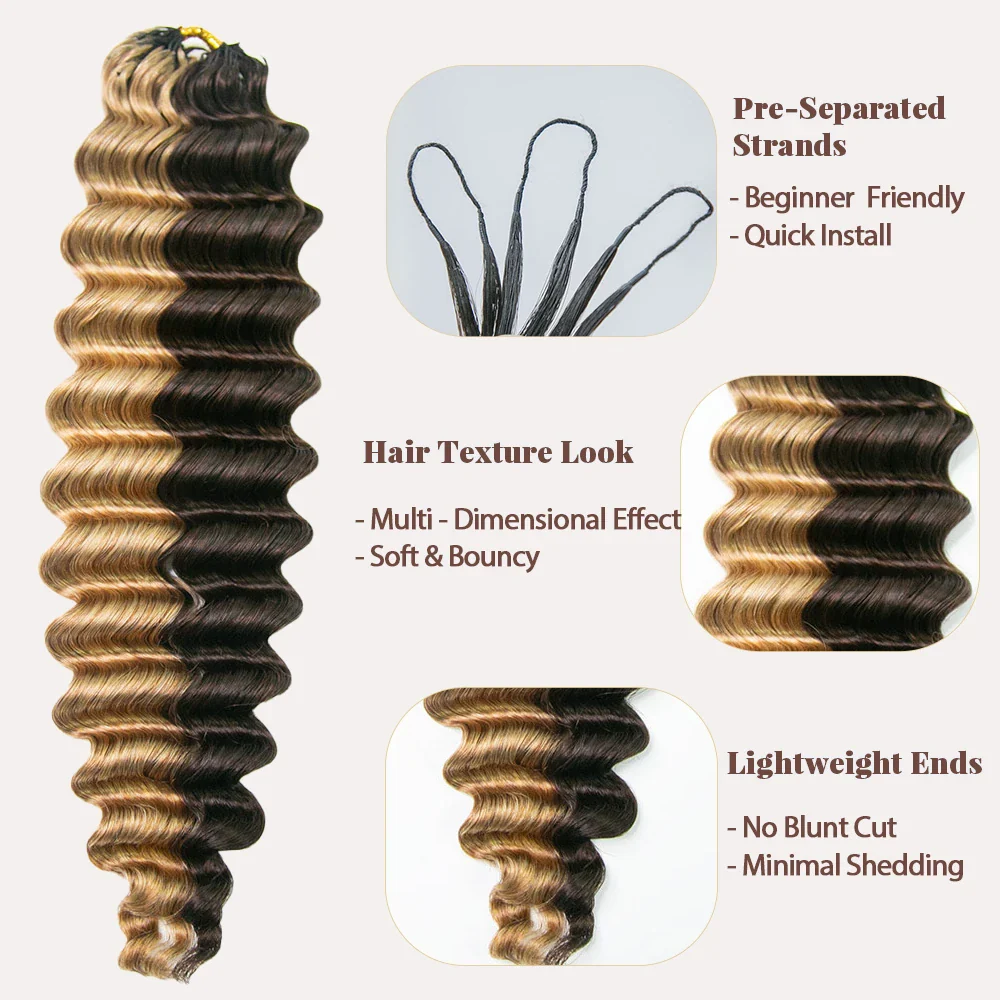 #4/#27 Mix Color Blend Deep Wave Feather Crochet Human Hair - Image 2