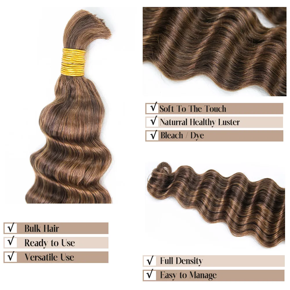 #4/#30 Mix Color Blend Loose Deep Wave Bulk Human Braiding Hair - Image 3