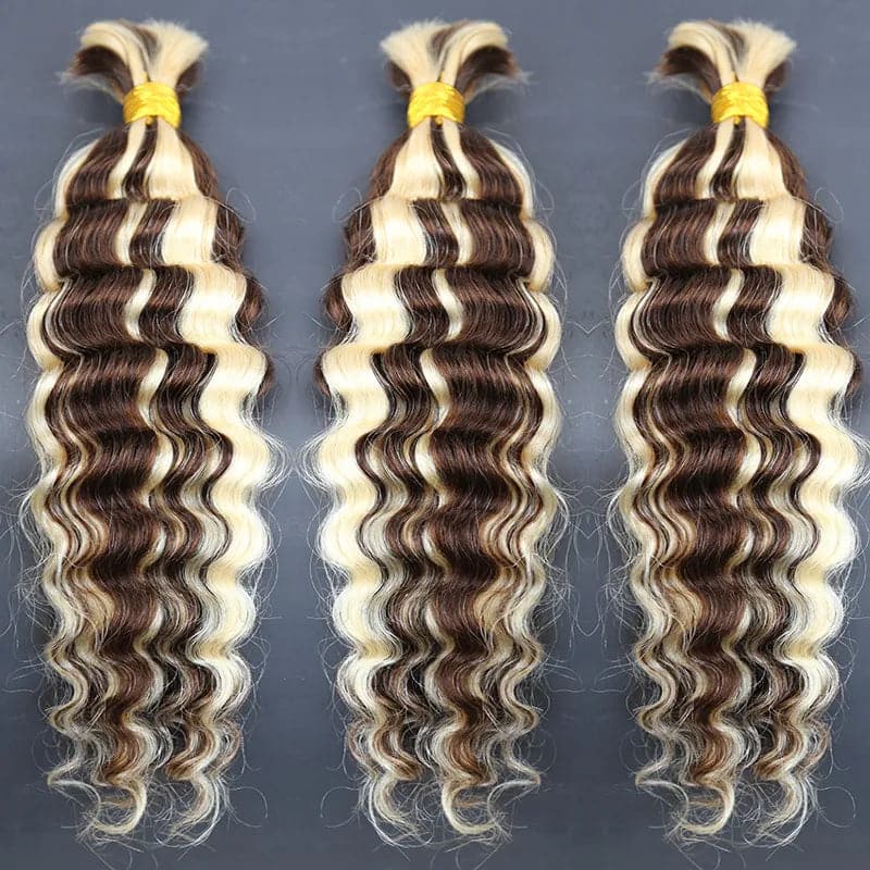 #4/#613 Piano Color Deep Wave Bulk Hair Extensions for Braiding - Image 5
