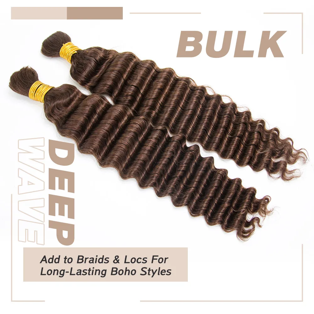 #4 Medium Brown Deep Wave Bulk Hair Extensions for Braiding - Image 5