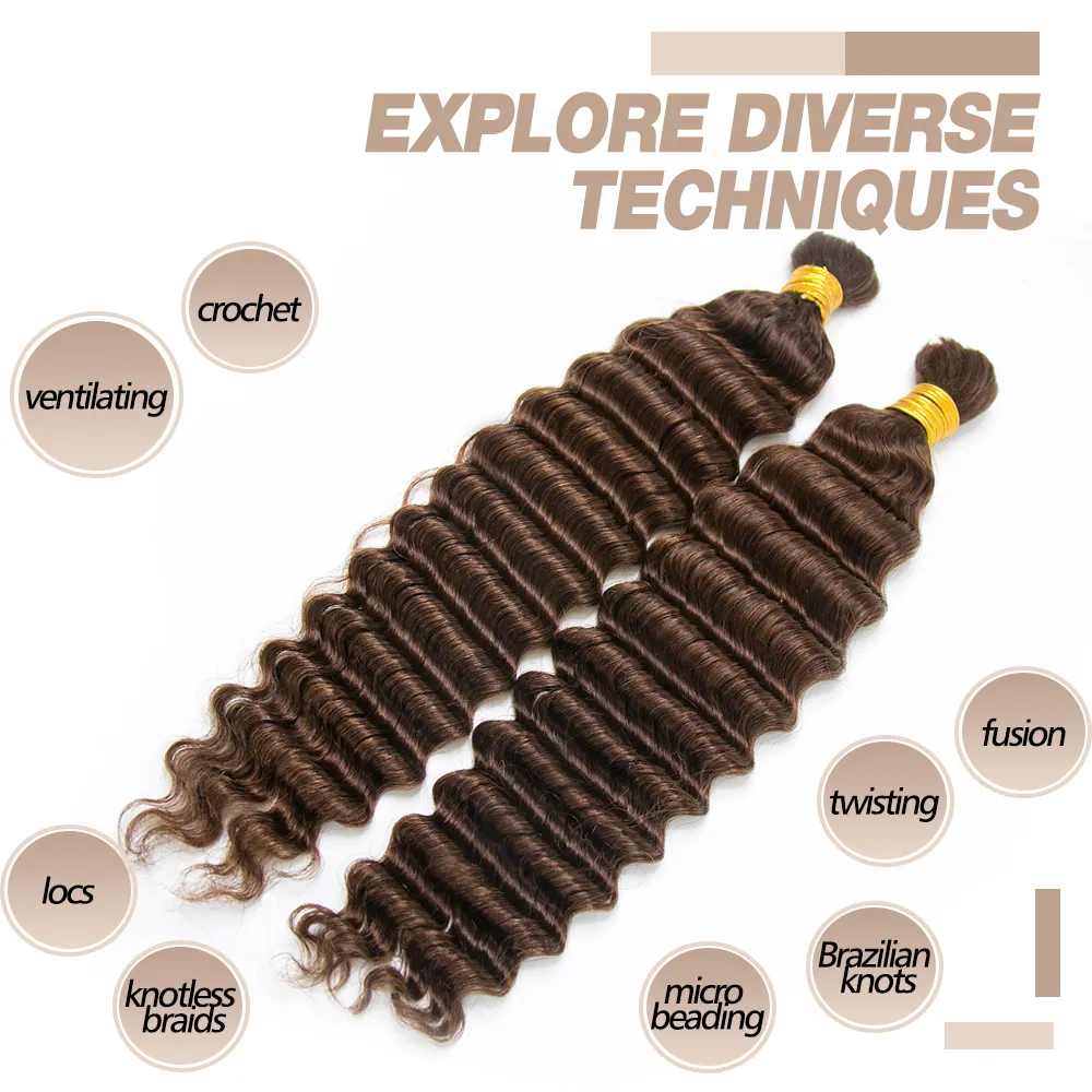 #4 Medium Brown Deep Wave Bulk Hair Extensions for Braiding - Image 6