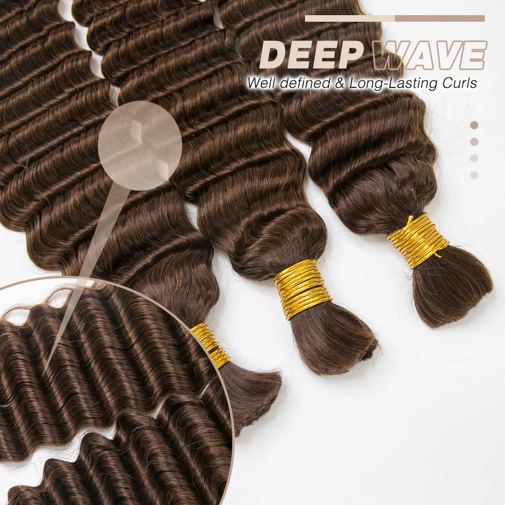 #4 Medium Brown Deep Wave Bulk Hair Extensions for Braiding - Image 8