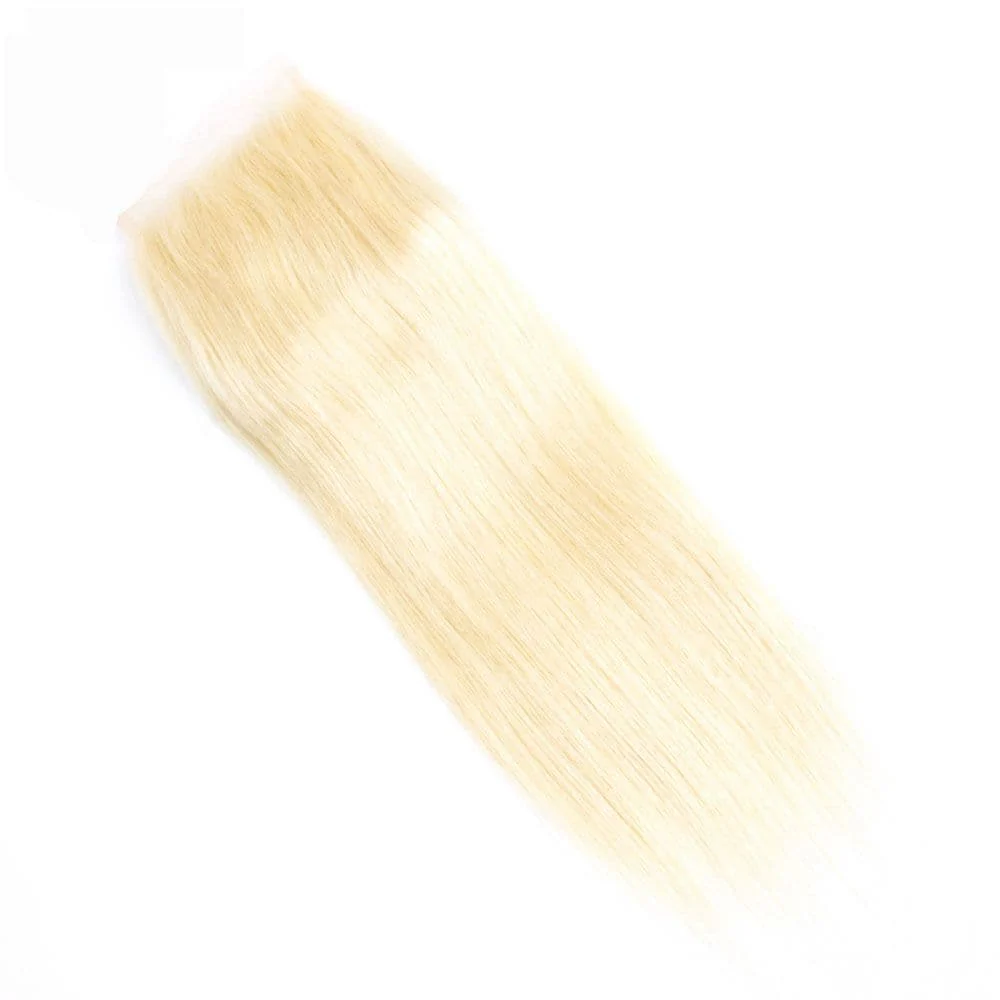 #613 Blonde Straight Brazilian Hair Bundles with 4x4 Lace Closure PSP01-#613 - Image 3