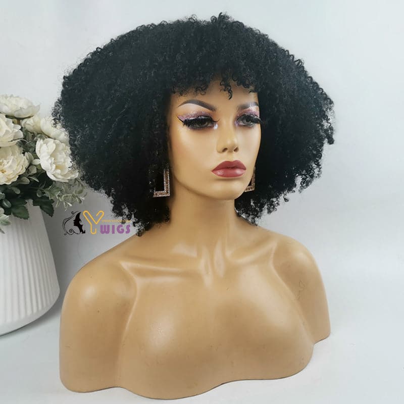 Amber Bangs Brazilian Kinky Curly 5x5 Lace Closure Bob Wig - Image 4