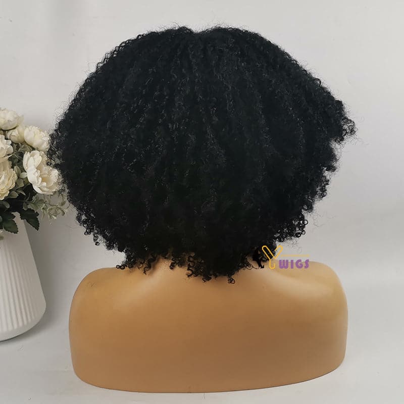 Amber Bangs Brazilian Kinky Curly 5x5 Lace Closure Bob Wig - Image 6