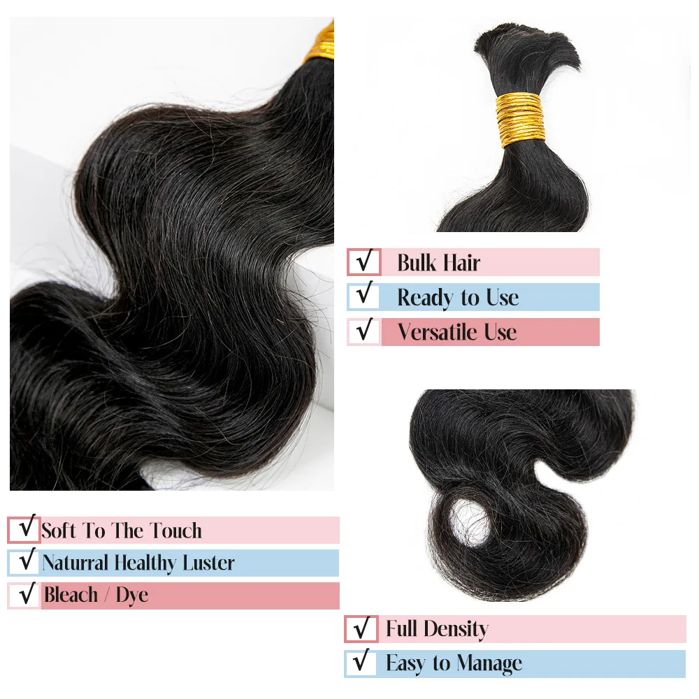 Body Wave Bulk Hair Extensions for Braiding - Image 4