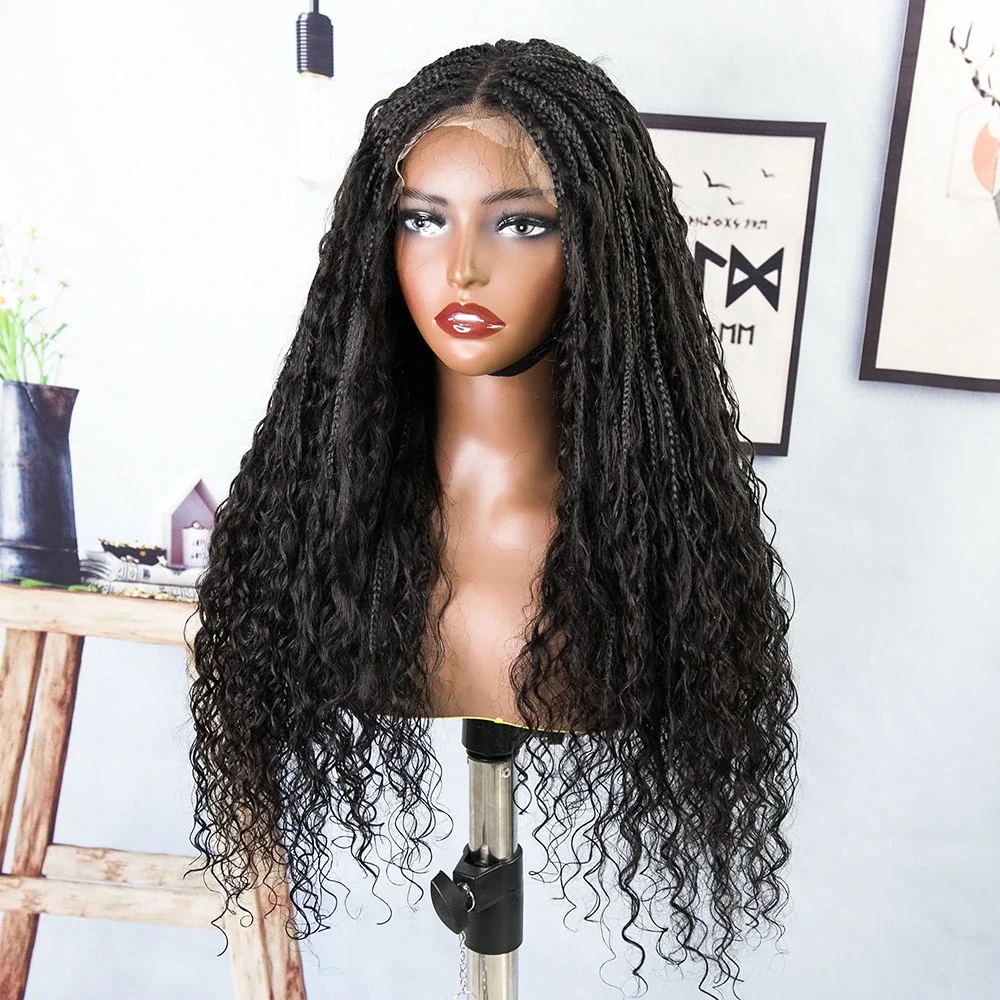 Boho Human Hair Curls Synthetic Braided Wig 6x5 Lace Closure Wig - Image 3