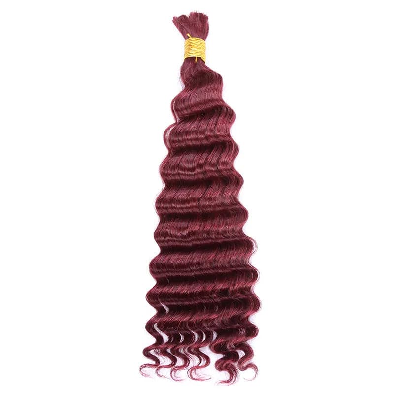 Burgundy Deep Wave Bulk Hair Extensions for Braiding - Image 2