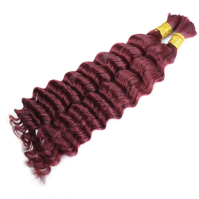 Burgundy Deep Wave Bulk Hair Extensions for Braiding - Image 3
