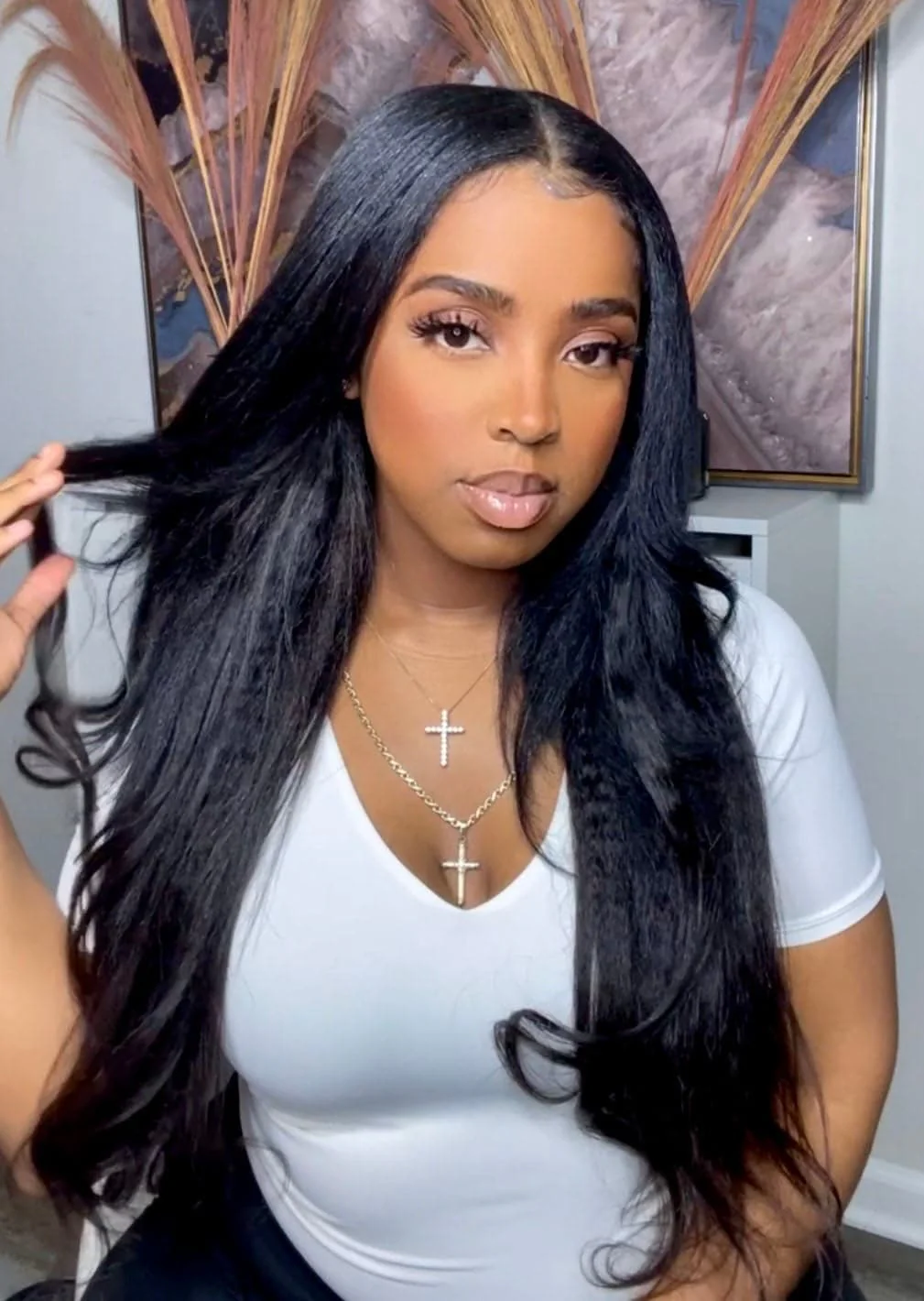 Classic Lace Weft Clip In Kinky Straight Human Hair Extensions EYA1 - Image 3