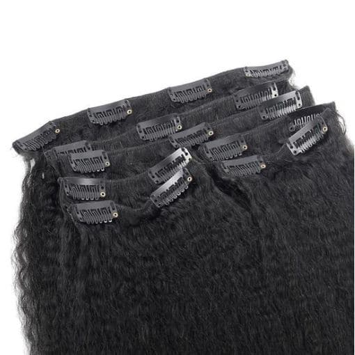Classic Lace Weft Clip In Kinky Straight Human Hair Extensions EYA1 - Image 8