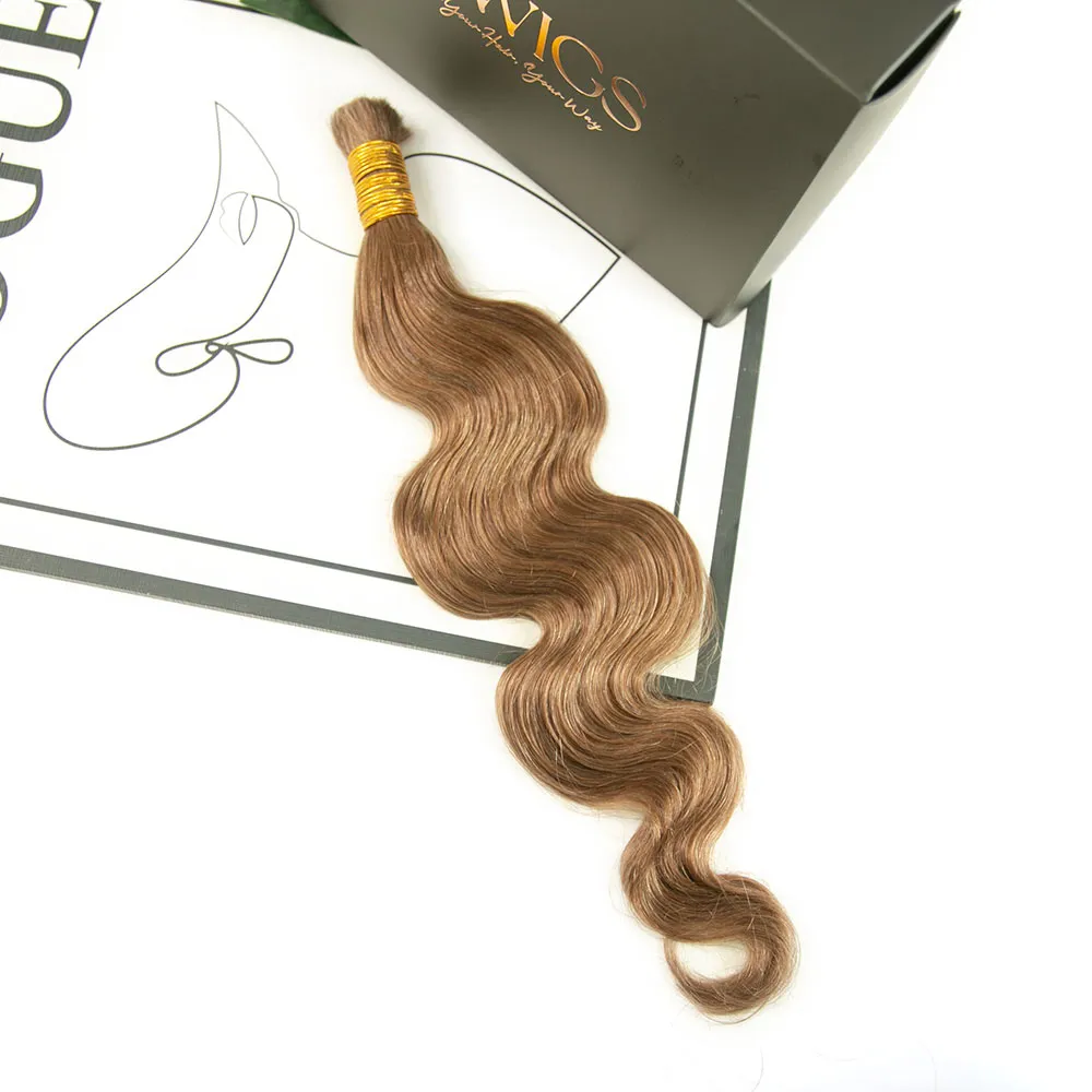 Color #8 Light Brown Body Wave Bulk Human Braiding Hair - Image 5