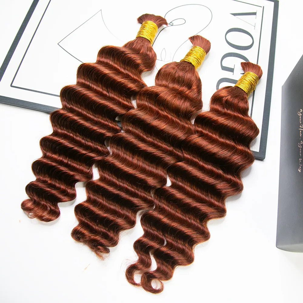 Copper Color Deep Wave Bulk Hair Extensions for Braiding - Image 2