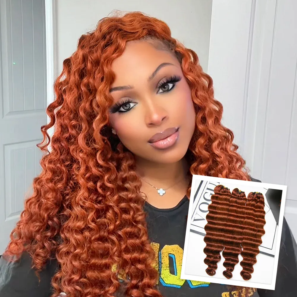 Copper Color Deep Wave Human Crochet Hair