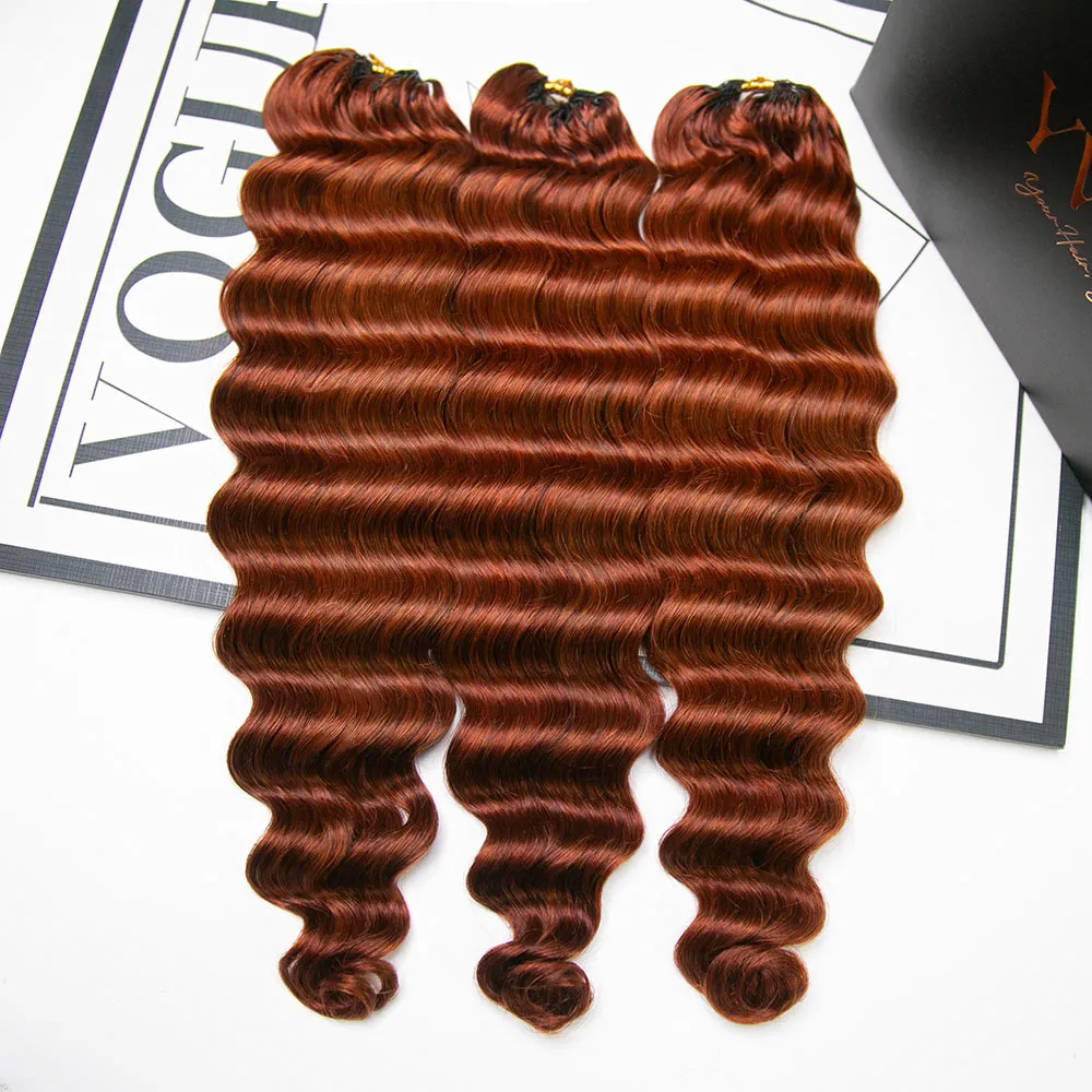 Copper Color Deep Wave Human Crochet Hair - Image 2