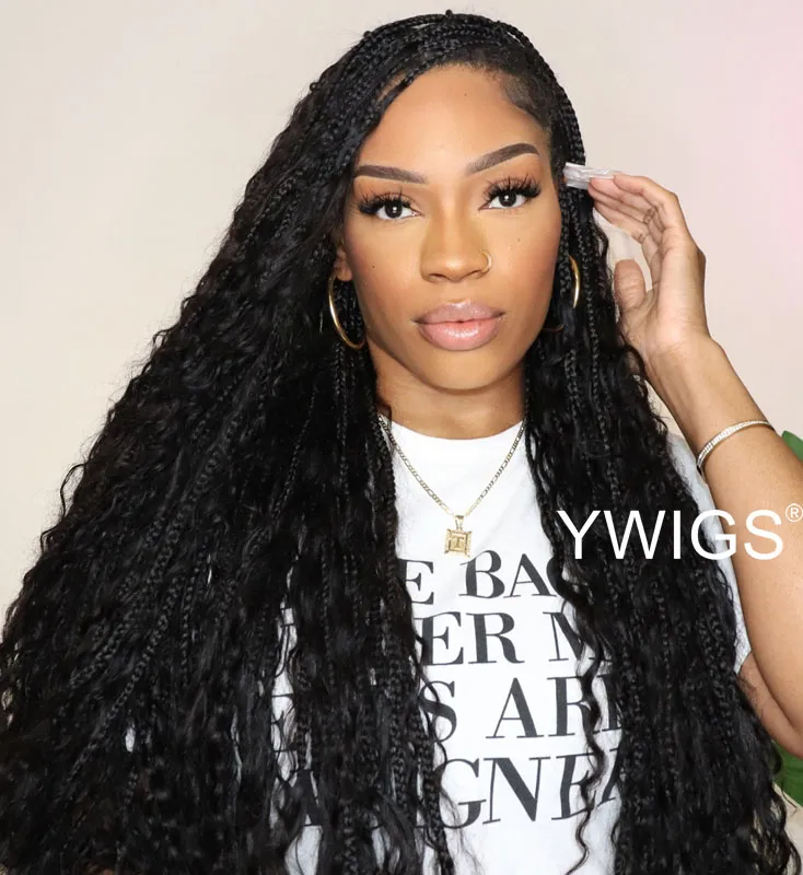 Crochet Boho Box Braids with Human Hair Curls - Image 10