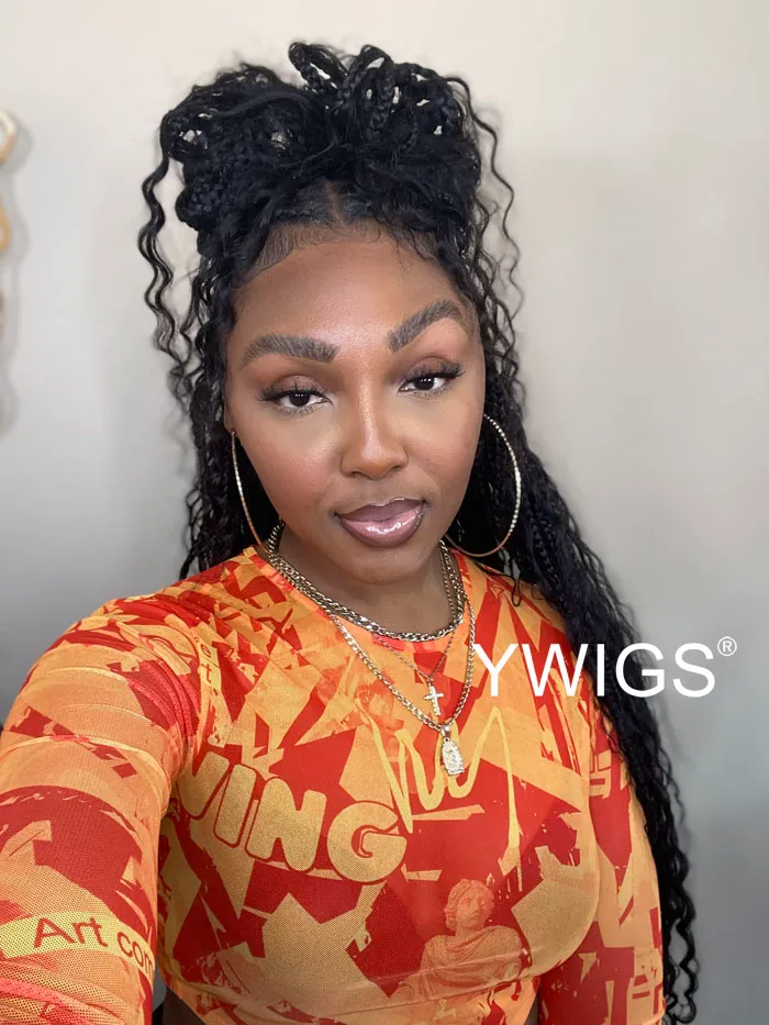 Crochet Boho Box Braids with Human Hair Curls - Image 11