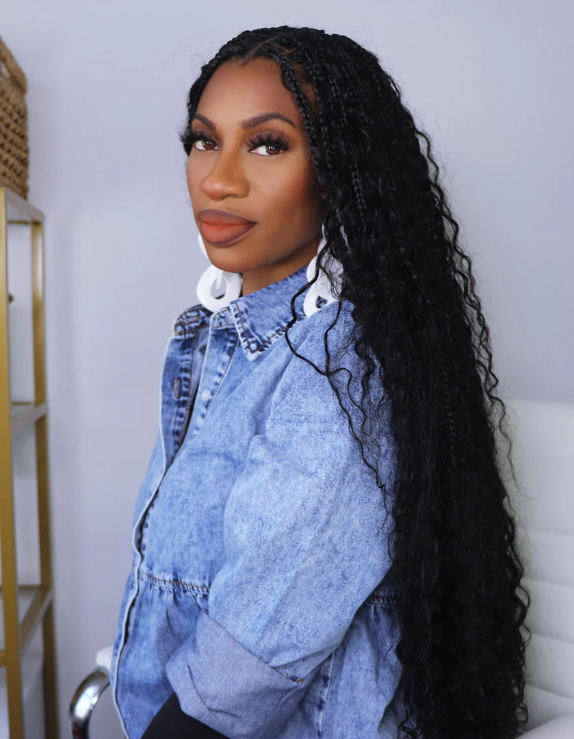 Crochet Boho Box Braids with Human Hair Curls - Image 12