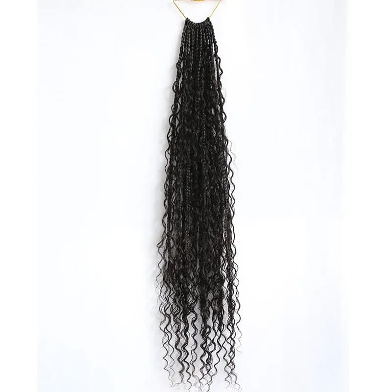 Crochet Boho Box Braids with Human Hair Curls - Image 13