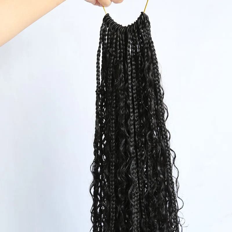 Crochet Boho Box Braids with Human Hair Curls - Image 15