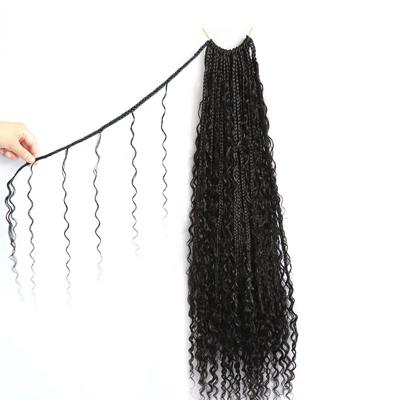 Crochet Boho Box Braids with Human Hair Curls - Image 16