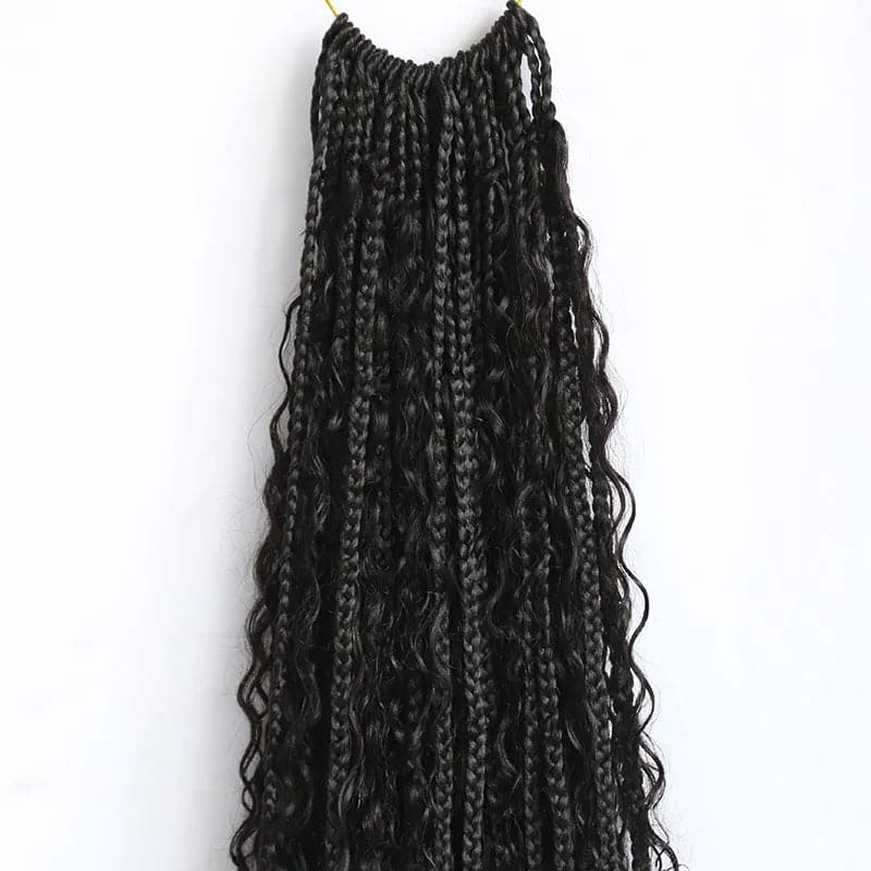 Crochet Boho Box Braids with Human Hair Curls - Image 18