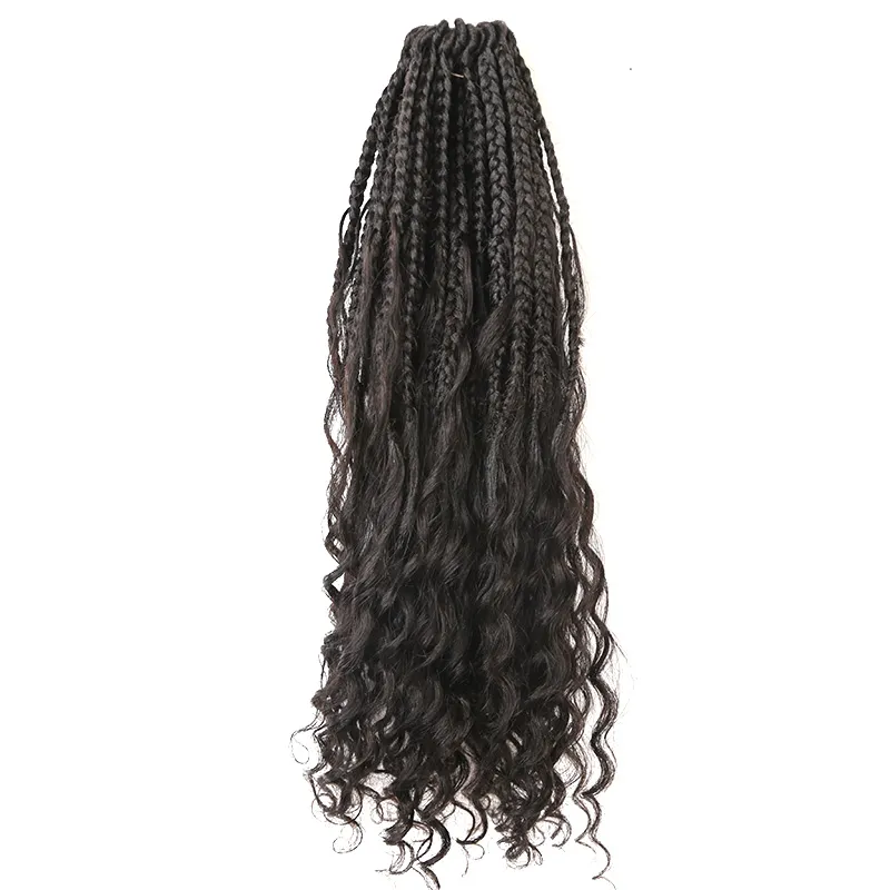 Crochet Boho Box Braids with Human Hair Curls - Image 21