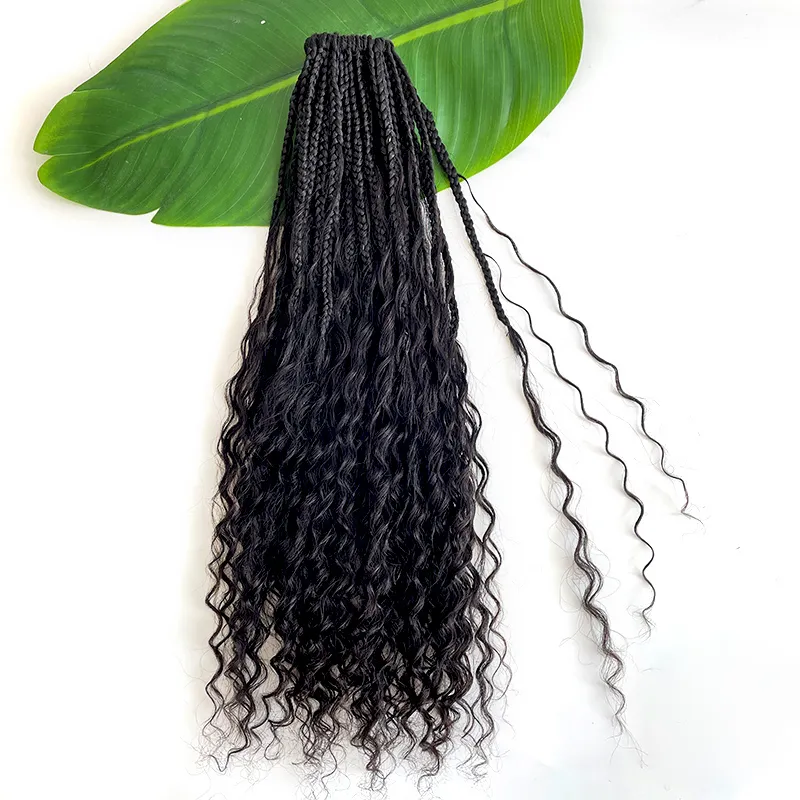 Crochet Boho Box Braids with Human Hair Curls - Image 22