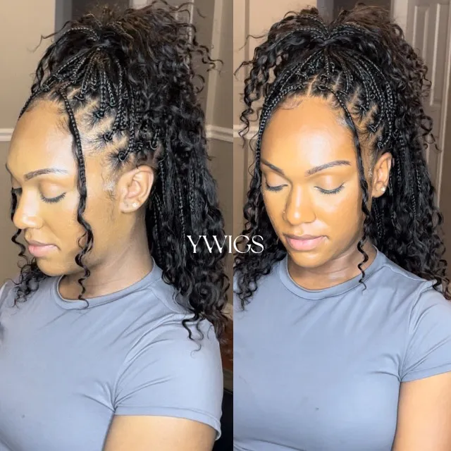 Crochet Boho Box Braids with Human Hair Curls - Image 3