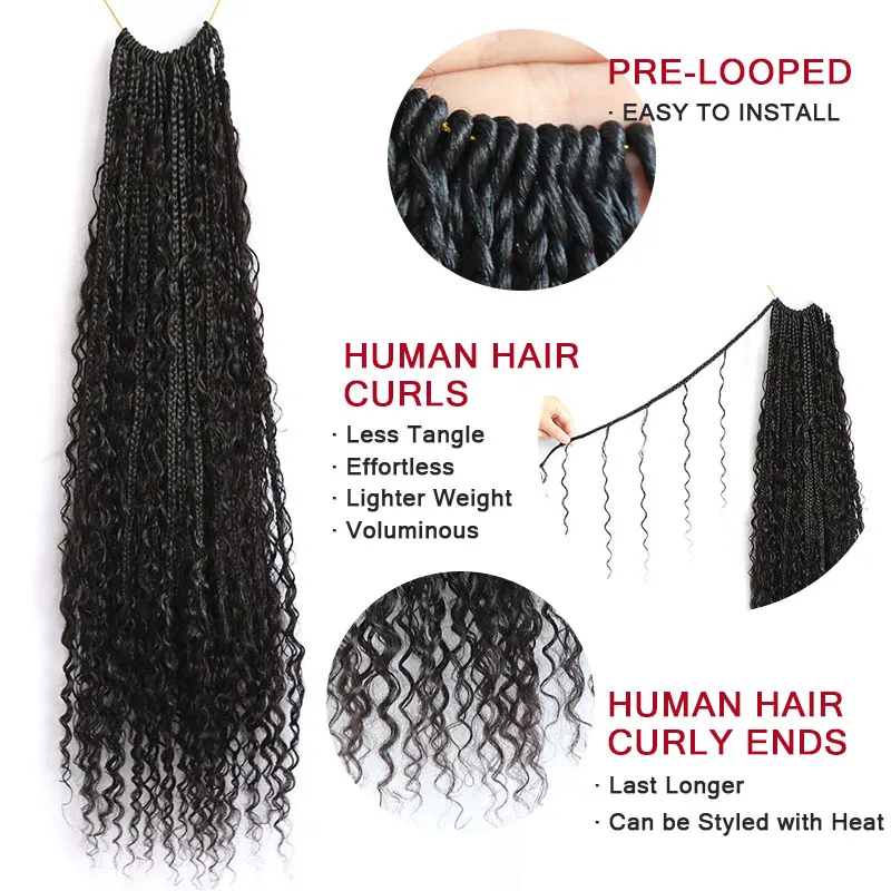 Crochet Boho Box Braids with Human Hair Curls - Image 4