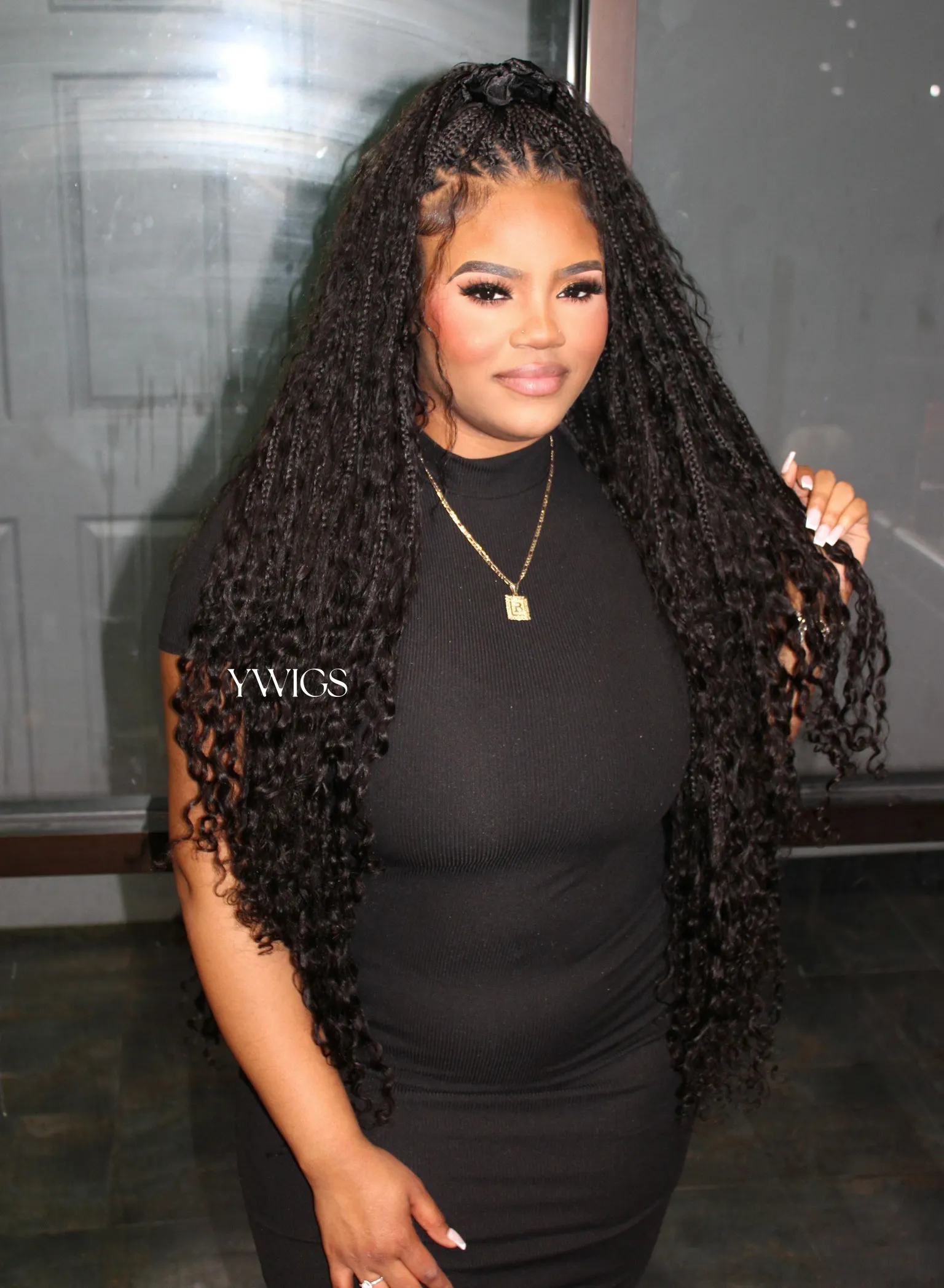 Crochet Boho Box Braids with Human Hair Curls - Image 5