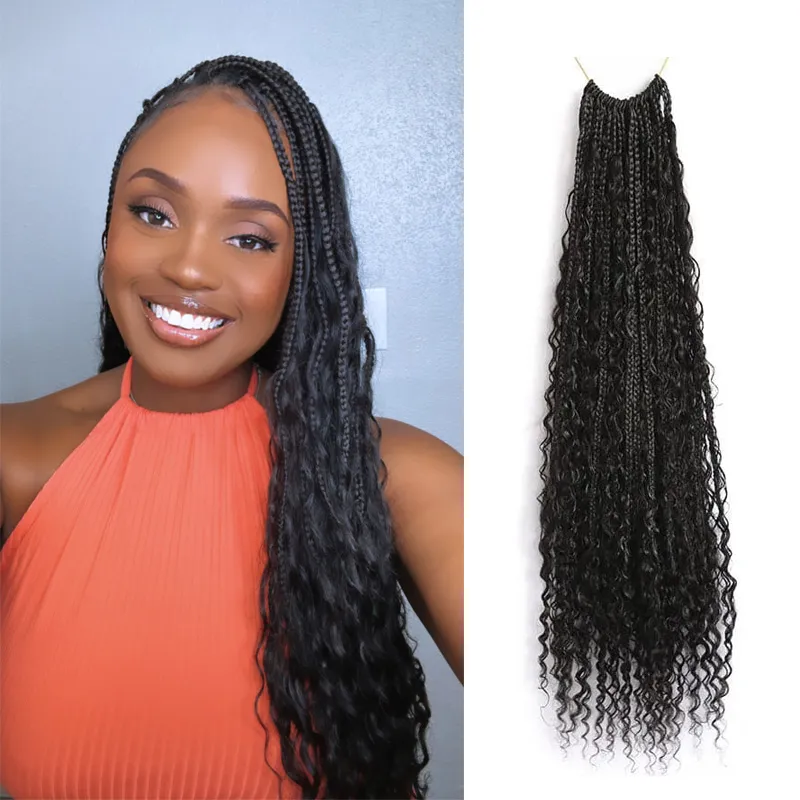 Crochet Boho Box Braids with Human Hair Curls - Image 6